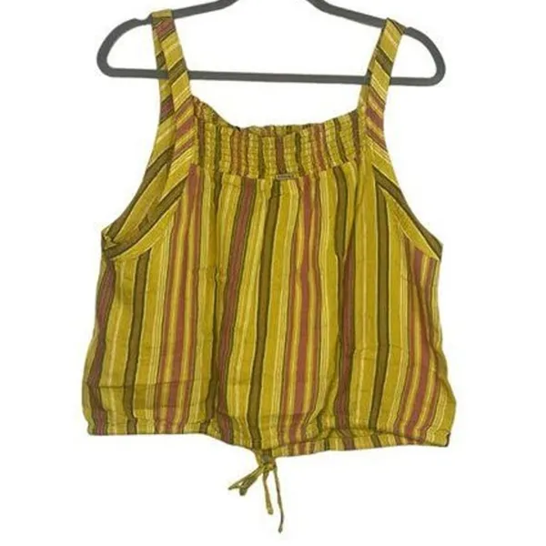 NWT prAna Smocked Sleeveless Tie Little Palm Stripe Cami Crop Top Medium Yellow - Image 5