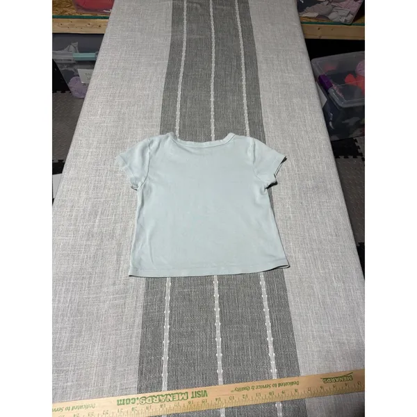 John Galt Brandy Melville Women Light Blue Ribbed Short Sleeve Baby Tee One Size - Image 4