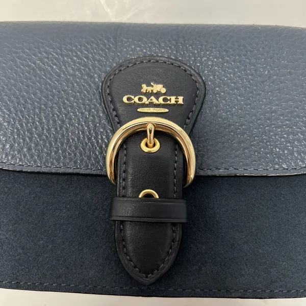 Coach Kleo Crossbody Navy Blue Suede Denim Leather Chain Gold Strap Mini Purse - Image 2