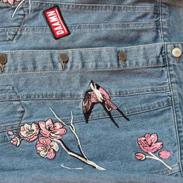 Divided Denim Jacket Embroidered Bird Floral Boho Retro Casual Womens Size‎ 6 - Image 3