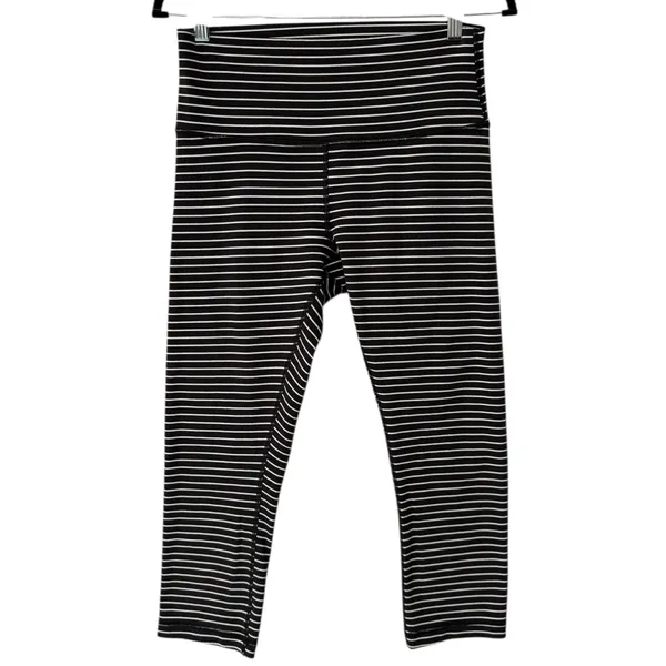 Lululemon Wunder Under Black White Stripe Crop Leggings 10 Athletic Workout Gym - Image 2