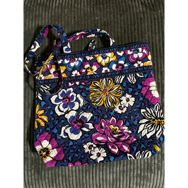 Vera Bradley Tote Bag Womens Medium Blue Floral Leopard Quilted Cotton Shoulder - Image 4
