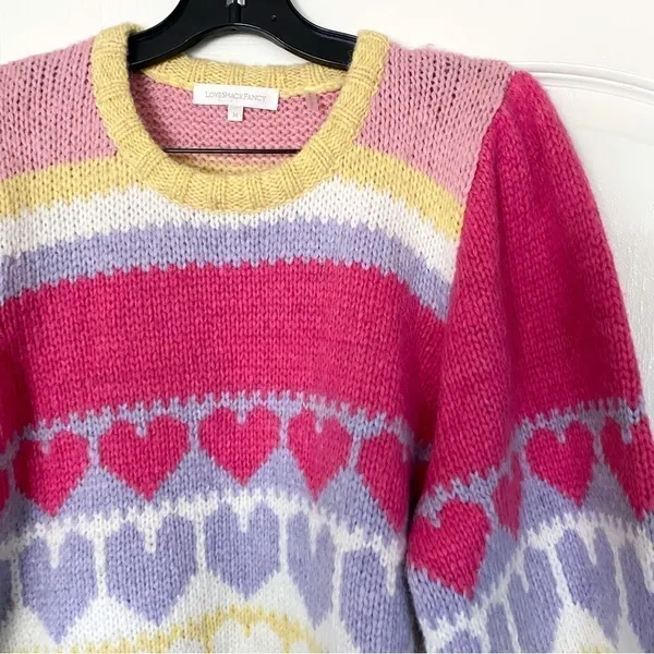 LoveShackFancy‎ Sweater Shirelle Puff-Sleeve Heart Wool Alpaca Pink Icing M EUC - Image 5