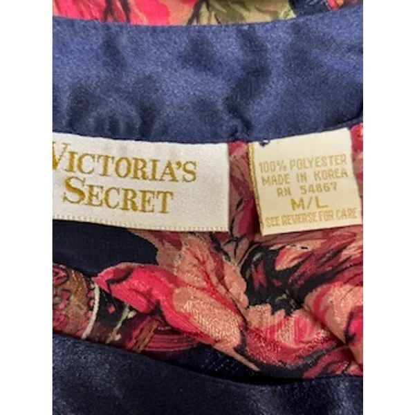 Victoria's Secret Womens‎ Vintage Gold Label Night Shirt Navy Pink Floral M/L - Image 5