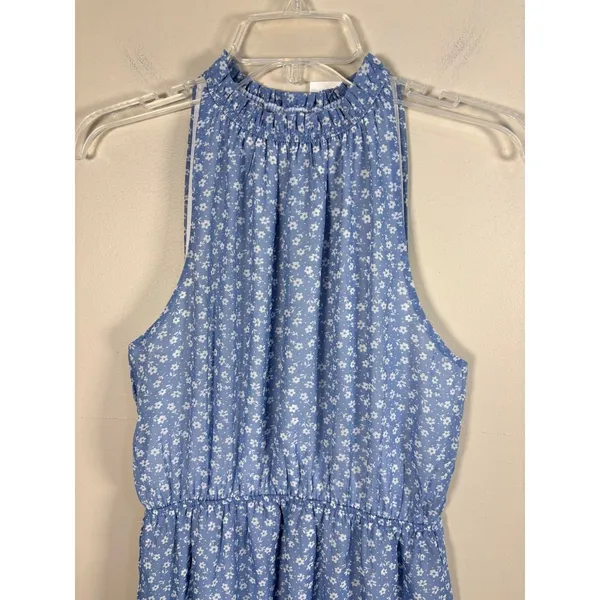 Love Ady NWT Blue Floral Halter Mini Dress Ruffle Hem Summer Sundress Size Large - Image 6