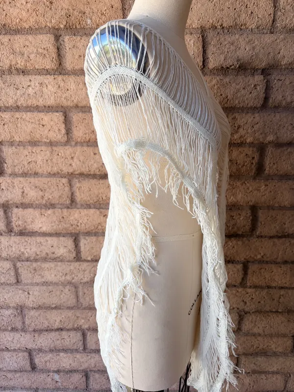 Amazon | White Knit Fringe Tassel Swim Coverup | L - Image 2