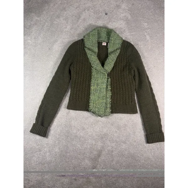 Guinevere Anthropologie Women's S Green Cable Knit Wool Blend Cardigan Sweater - Image 2