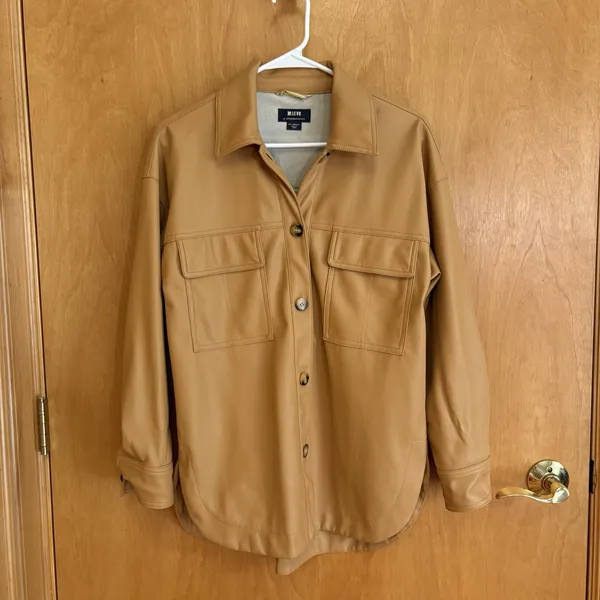 Maeve Tan Camel Tone Faux Leather‎ Oversized Jacket Size XXS - Image 2