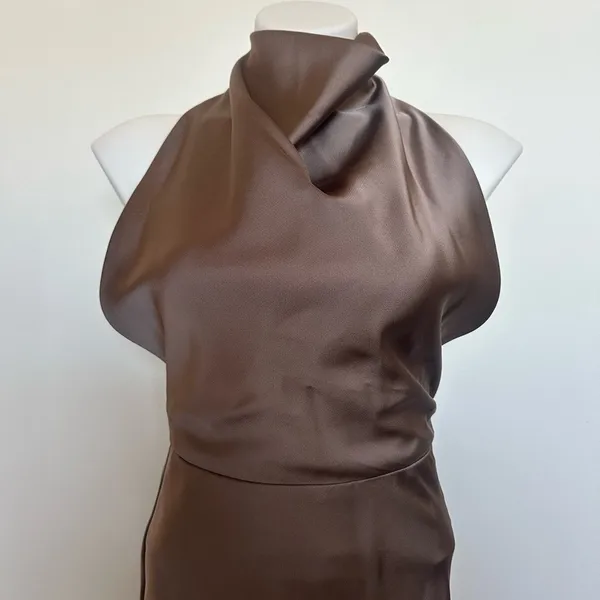 NWOT Brown Cowl Neck Backless Mini Dress XS - Image 4