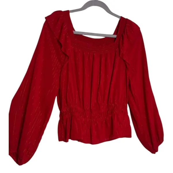 Universal Threads Puff Sleeve Peplum Top Large Elegant Red Women's Top - Image 4