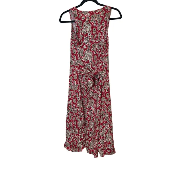 Vintage 90s Toyjours Floral Maxi Dress M Red Rayon Button Front Tie Back - Image 4