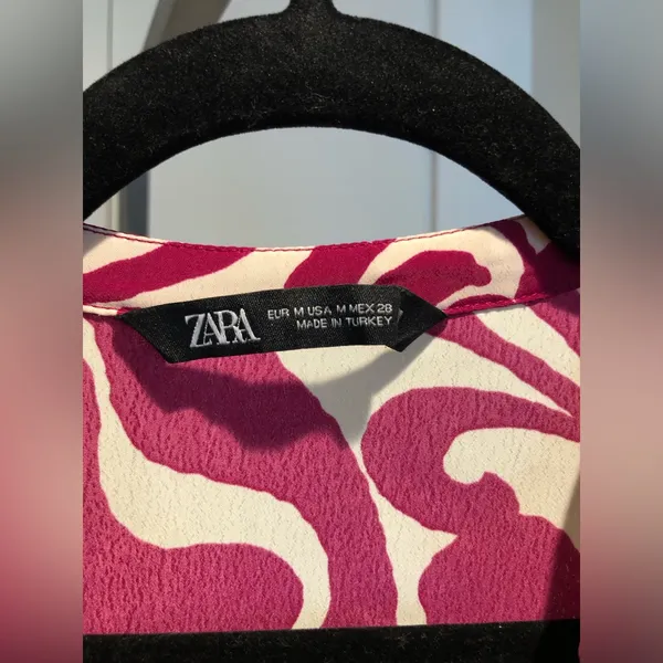Zara Magenta Pink and Cream Printed Oversized Mini Dress Size M - Image 3