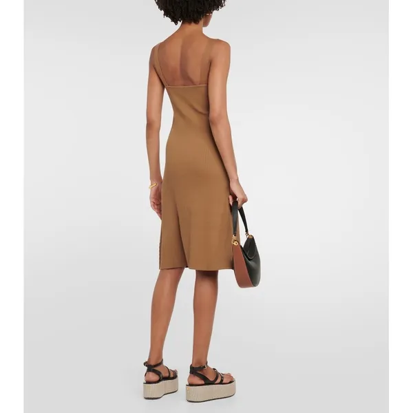 Vince Brown Ribbed Knit V-Neck Midi Dress Sleeveless Small - Image 2