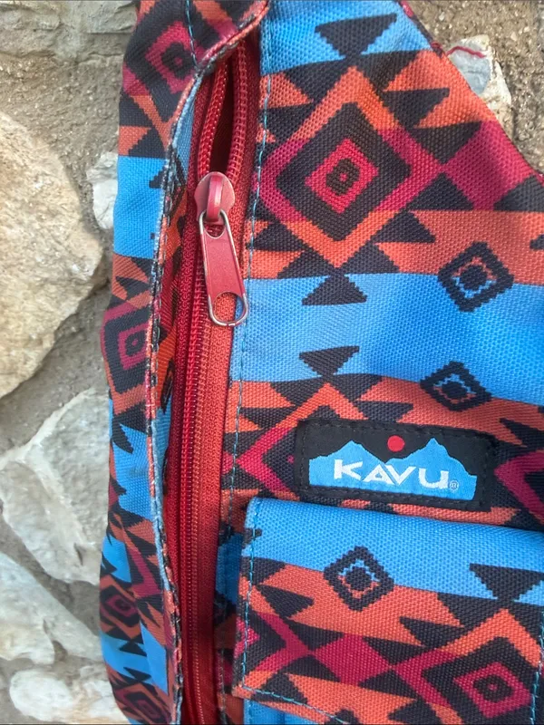 Kavu Sling Bag in Red & Blue Aztec Print - Image 3