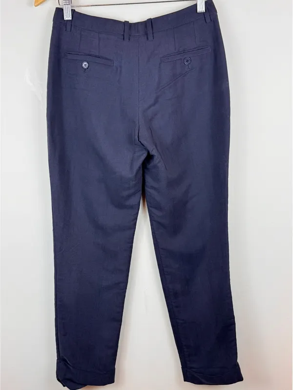 Theory Gil Faxon Navy Silk Blend Pleated Tapered Pants Size 00 Made USA - Image 9