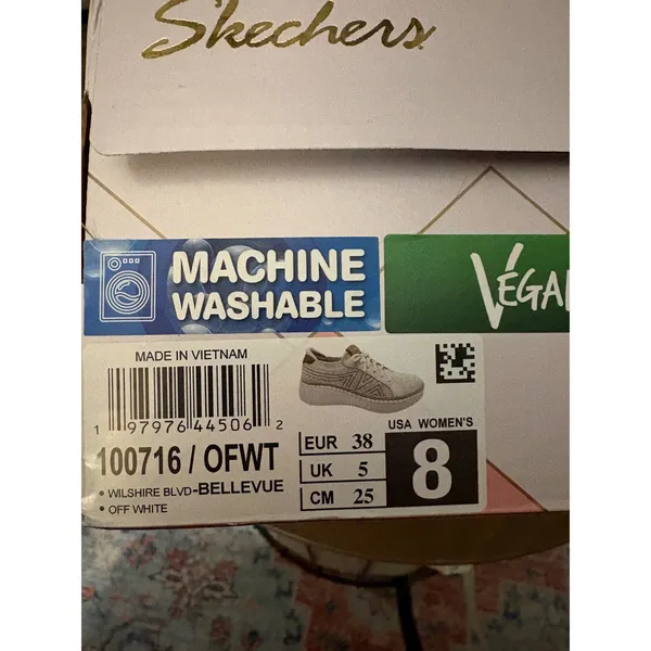 Skechers Wilshire Blvd Bellevue Off White Vegan Sneakers Womens 8 Washable - Image 4