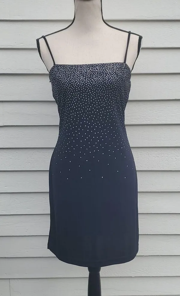 Y2K City Triangles Sparkle Spaghetti Strap Dress | Blue Spaghetti Strap Dress - Image 2