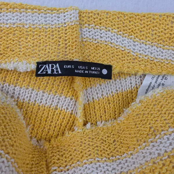 Zara Women Yellow White Striped Knit Wide Leg Pants High Rise Boho Summer Small - Image 4