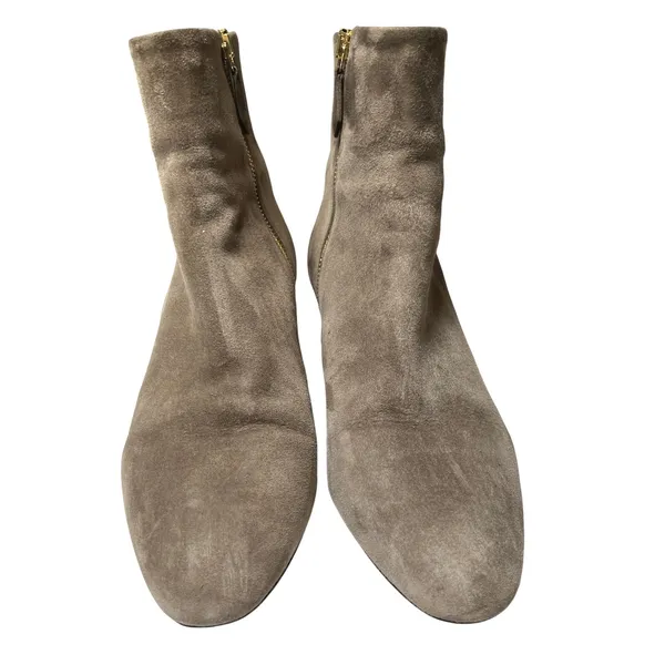 Minimalist Suede Ankle Booties Taupe Gold‎ Heel Marion Parke 39 - Image 4