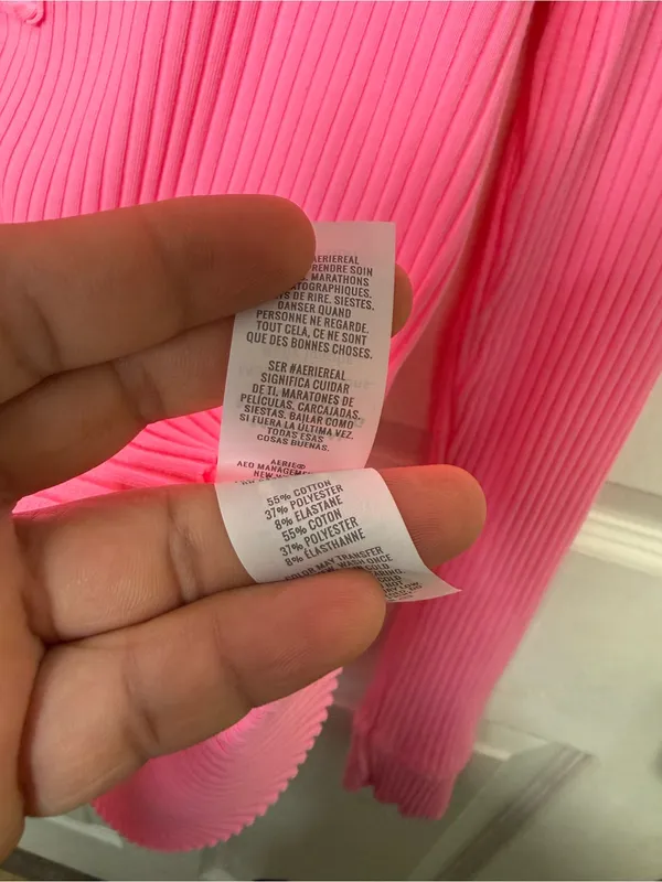 aerie Ribbed Neon Pink Notch V-Neck Long Sleeve Top - Image 6