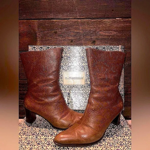 vintage A. Marinelli boots by Marinelli Genuine Leather Floral Embossed - Image 3