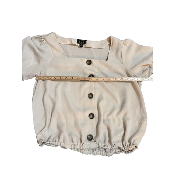 OLM Cream Square Neck‎ Puff Sleeve Cropped Top Sz M - Image 7