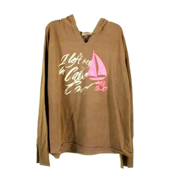 Jersey"I Left My Boat In Cape Cod" Brown Grunge Graphic Hoodie Fall Top XXL EUC - Image 7