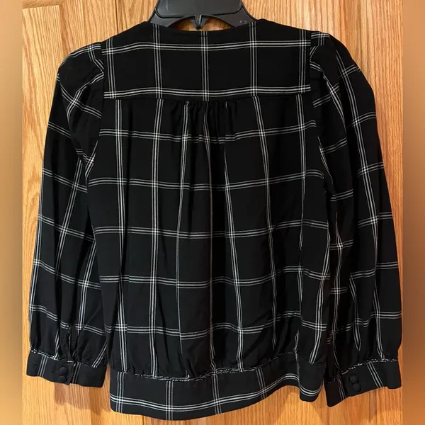 Madewell Viscose Wrap Side Tie Cropped Top in Black & White Windowpane Size XXS‎ - Image 11