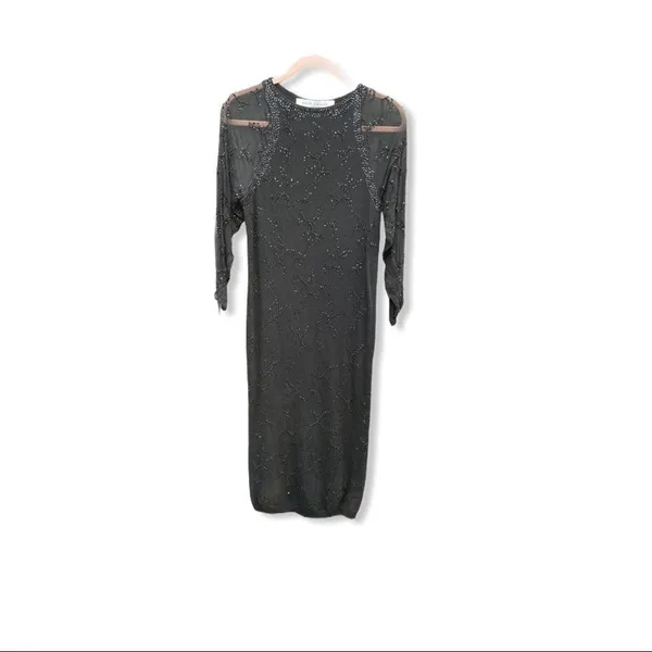 Vintage Nancy Johnson Lambswool Beaded Dress Black Size XS - Image 8