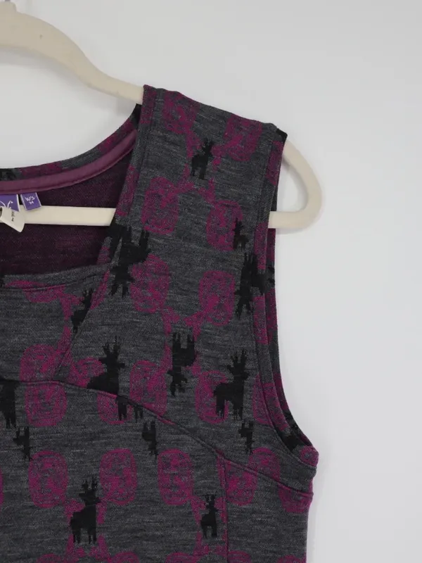 Ibex Merino Wool Dress Medium 100% Zque Certified Gray Purple Black Print Layer - Image 7