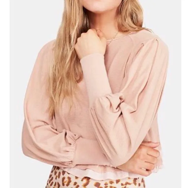 Free People Billie Puff Sleeve Top Blush XS - Image 3