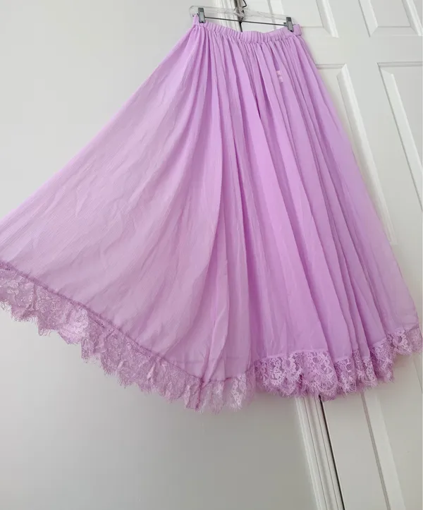 Anthropologie Sheer Volume Lace Hem Maxi Skirt, Size S/M - Image 7