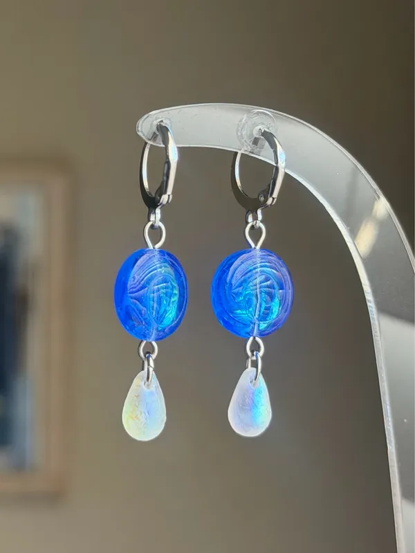 Handmade quality Czech glass beads snail shell & teardrops dangle earrings 🌀 - Image 6