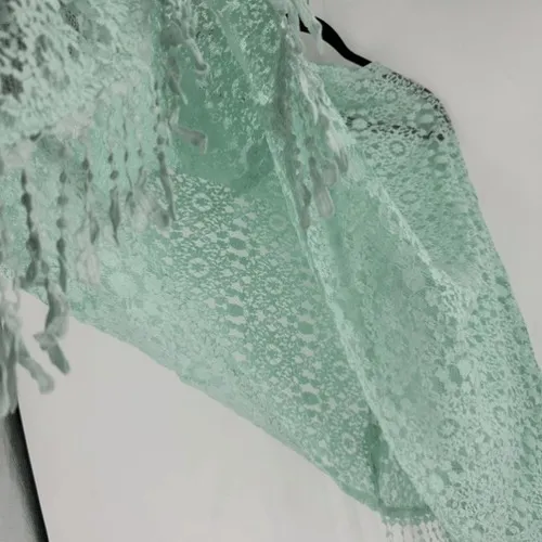 NWT Alberto Makali Mint Green‎ Lace Poncho Fringe Cape Boho Festival Sheer M - Image 4