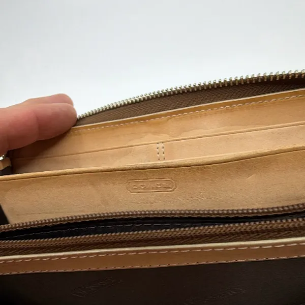 Coach Zip Around Brown Signature C Canvas Leather Wallet - Image 5