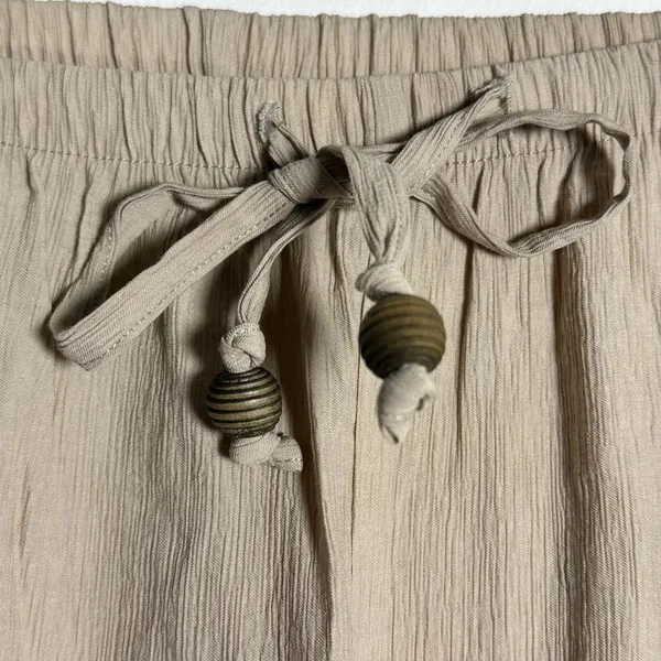 Zara Womens Beige Textured Wide Leg Drawstring Pants Viscose Blend Size‎ Large - Image 6