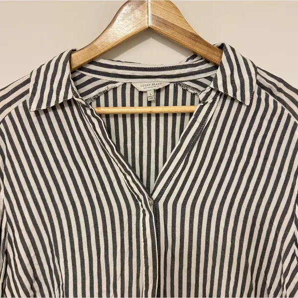 Lucky Brand Button Down Shirt Tunic Dress Size Large Striped Boho Beach Cover Up - Image 2