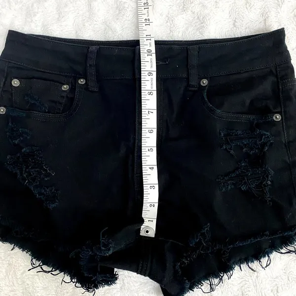 American Eagle Black Distressed Cut Off Hi-Rise Festival Jean Shorts 10 - Image 6