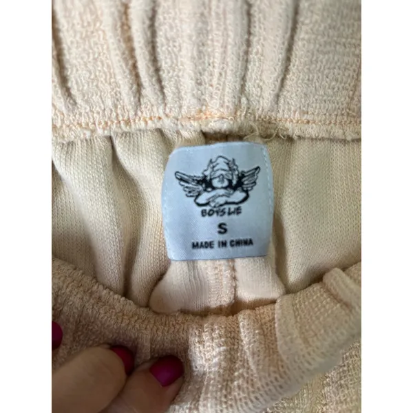 Boys Lie I Am Not Where You Left Me Sweatpants Cream Graphic Fleece Size Small - Image 5