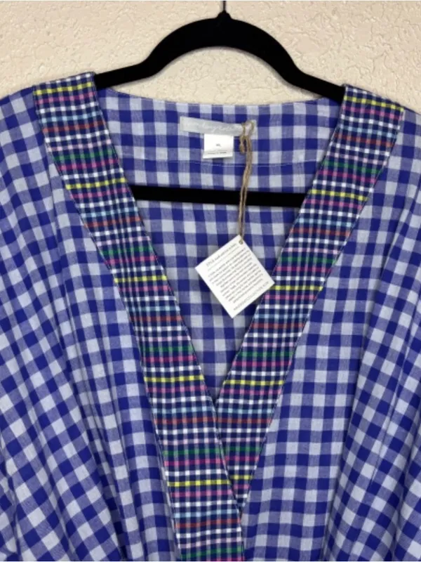 Noonday Collection Blue White Gingham Checked Kimono Robe Size M/L - Image 4