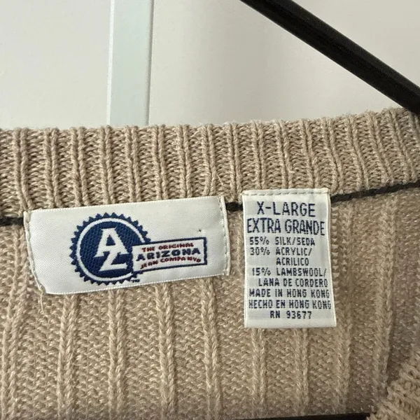 Arizona XL Tan Sweater Silk Lambswool‎ Ribbed Grandpacore Academia Trim Preppy - Image 4