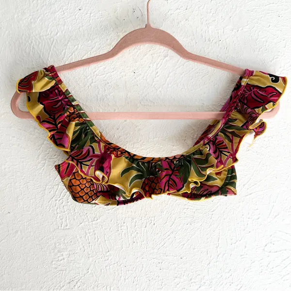 Farm Rio Fruit Dream Ruffle Underwire Bikini Top Small Yellow - Image 3