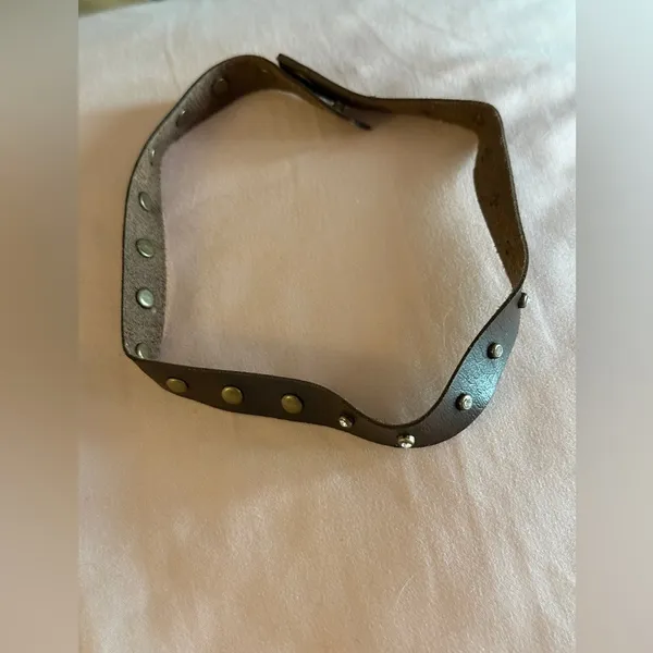 Studded Brown Leather Necklace - Image 5
