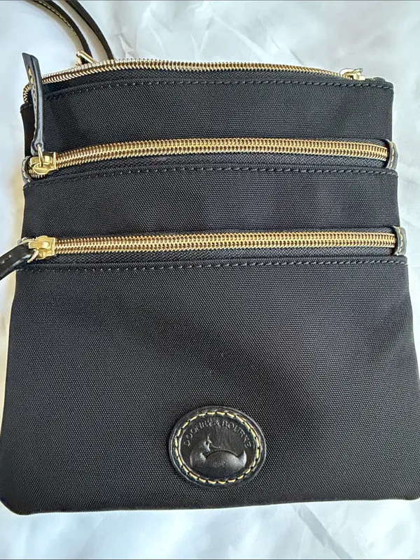 Dooney & Bourke Black Nylon Triple-Zip Crossbody with Gold Hardware - Image 2