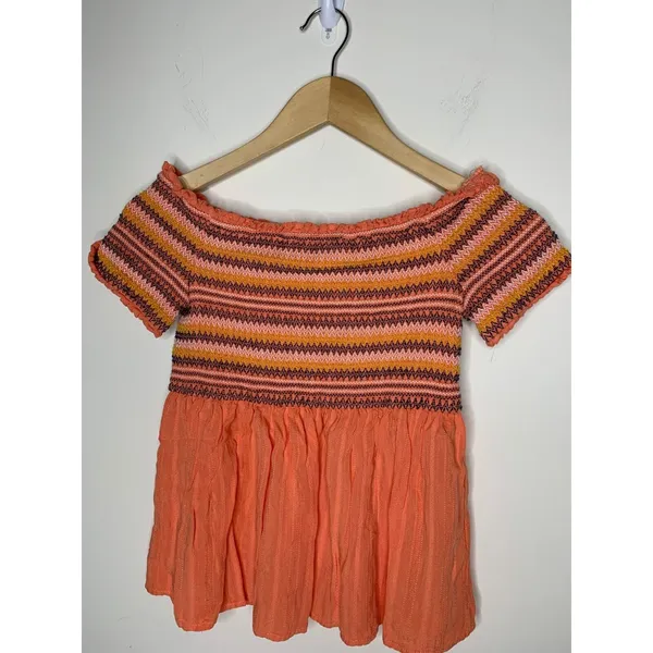 Coco+Jaimeson Womens Medium Top Smocked Cropped Peplum Ruffle Orange Multicolor - Image 2