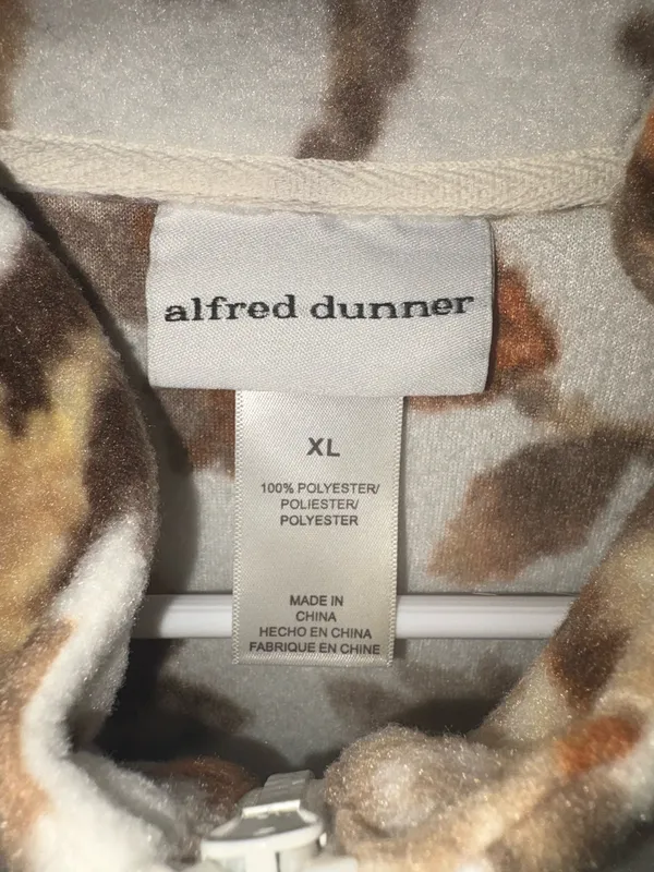 Alfred Dunner "First Frost" Floral Print Zip-Up Fleece Jacket. It features a plush fleece design with an earth-tone floral pattern including brown, tan, and orange leaves, alongside scattered subtle gold gem accents - Image 2