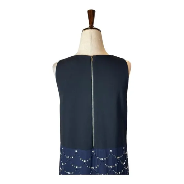 Diane Von Furstenberg Dress Women 4 Blue Black Silk Jeweled Shift Mini‎ Cocktail - Image 4