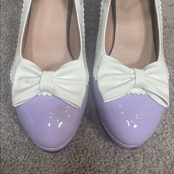 Women’s Purple Chunky Heel Mary Jane Pumps Cute Bow Round Toe Size 8 NEW - Image 4