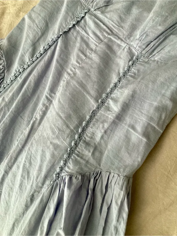 Square Neck Basque Waist Prarie Powder Blue Sleeveless Maxi sun Dress - Image 6
