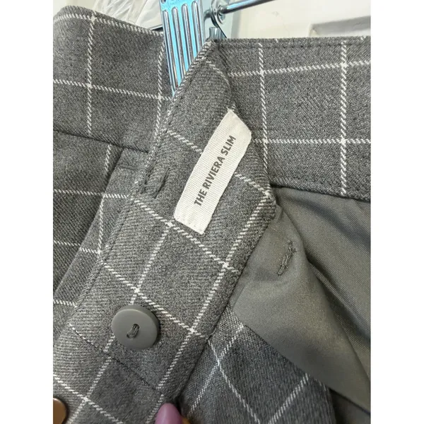 LOFT Grey Windowpane Plaid Straight Leg Trousers Dress Pants Womens Mid Rise 10 - Image 15